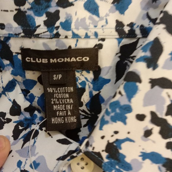 Club Monaco Mens Floral Button-Down Collared Shirt Blue White Small NEW WITH TAG - Picture 3 of 5
